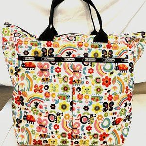 LeSportsac Large Tote Bag - Butterly, Ladybug, Rainbow Floral Design